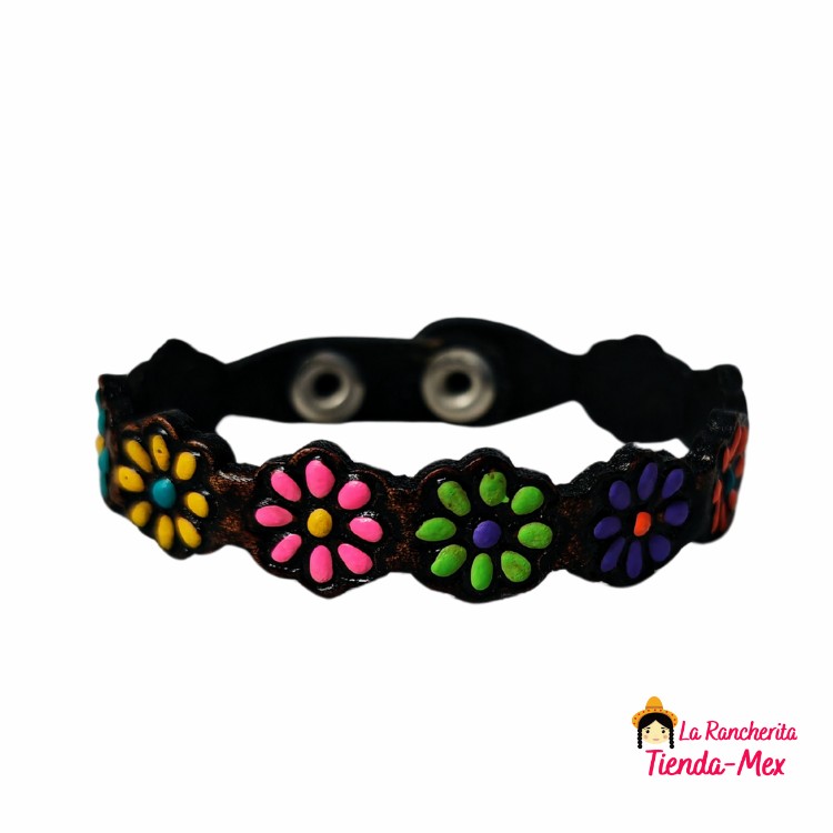 Pulsera De Piel Flores (Girasol y Margaritas) | Tienda Mex Pulsera De Piel Flores (Girasol y Margaritas)